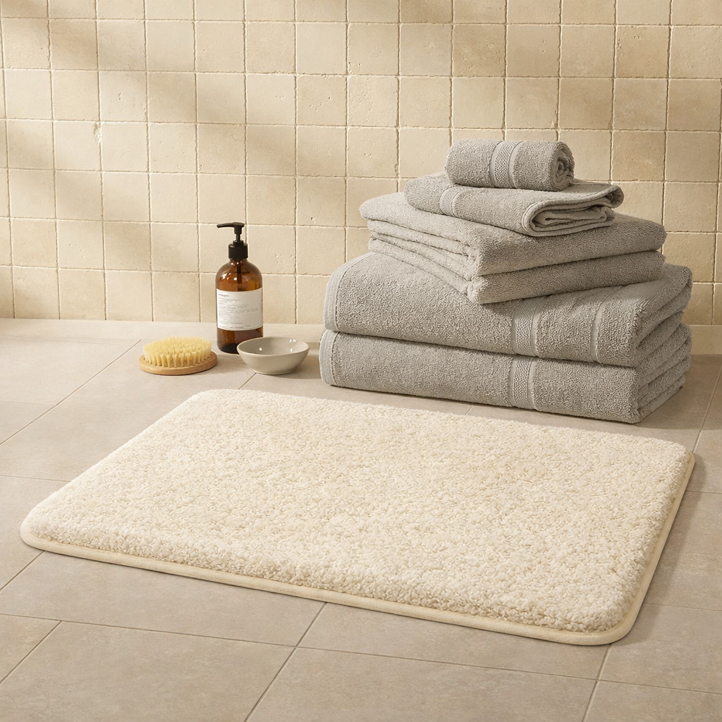 Tapis absorbant pour salle de bain beige