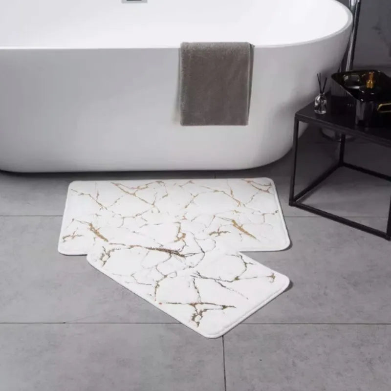 Petit tapis de bain ultra moelleux en marbre rose