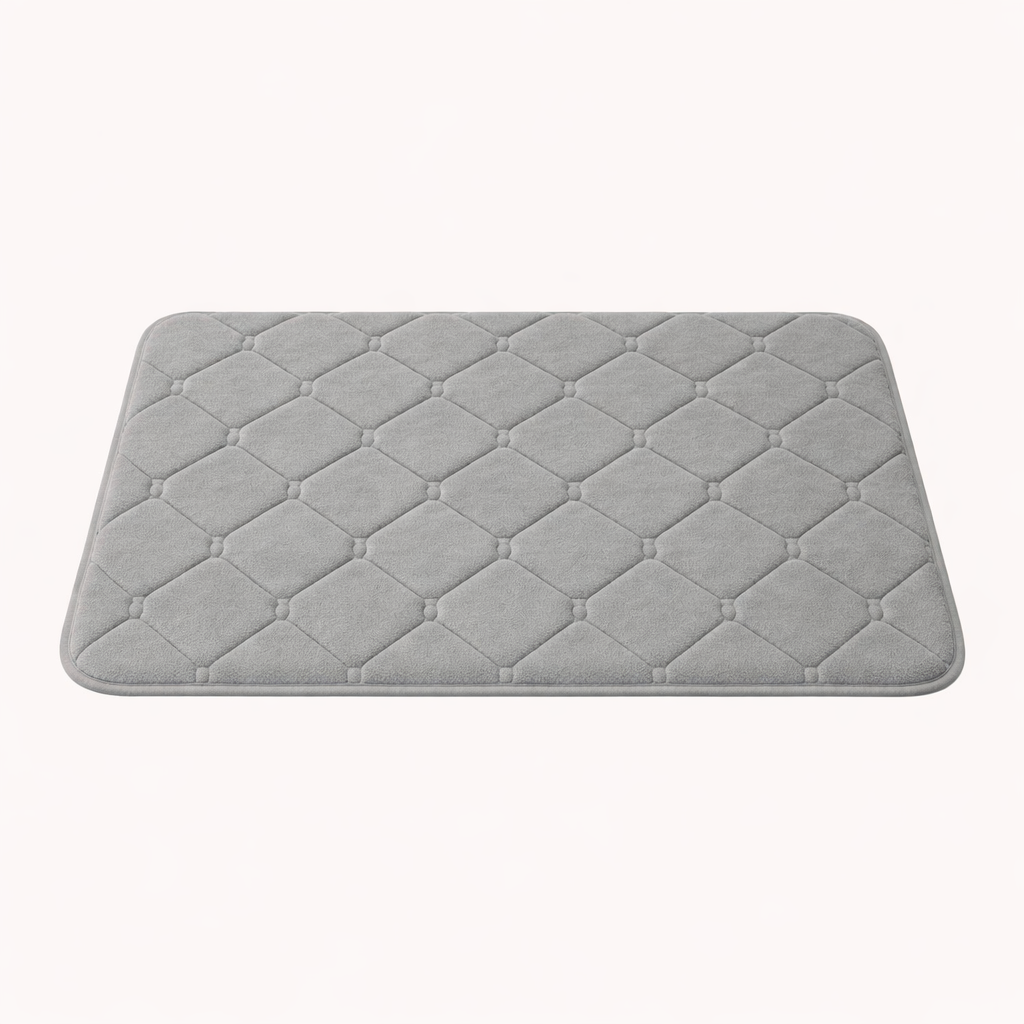 tapis de bain à carreaux gris