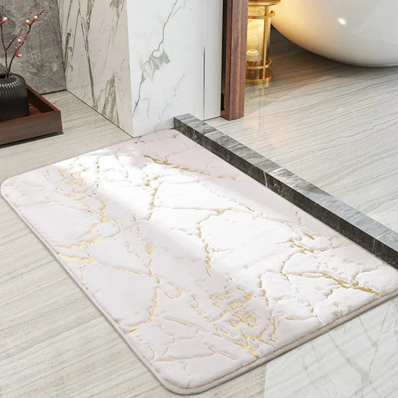 petit tapis de bain ultra moelleux en marbre beige