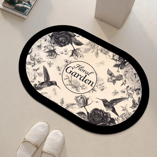 Tapis salle de bain rond floral garden