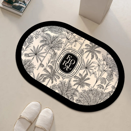 Tapis salle de bain rond floral garden noir