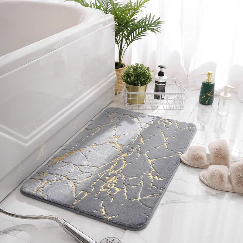 petit tapis de bain ultra moelleux en marbre gris