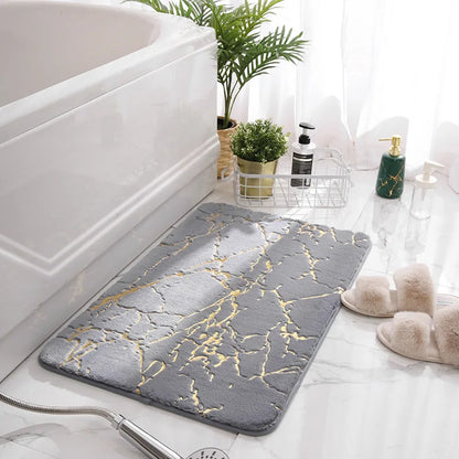 petit tapis de bain ultra moelleux en marbre gris