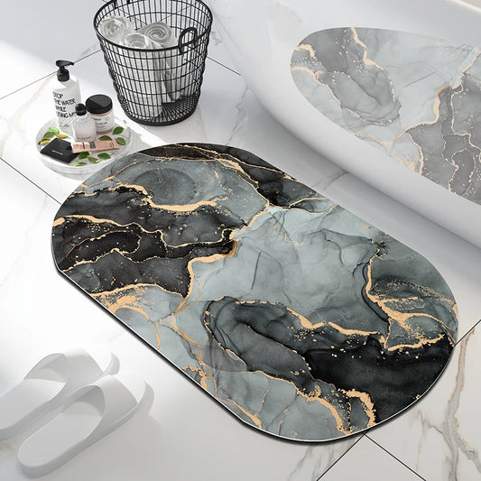 Tapis de bain marbre arrondi Gris & doré
