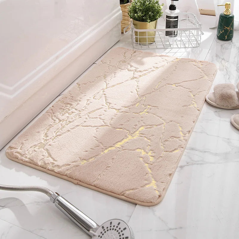 Petit tapis de bain ultra moelleux en marbre beige