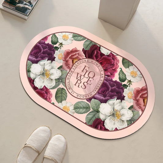 Tapis salle de bain rond flowers rose