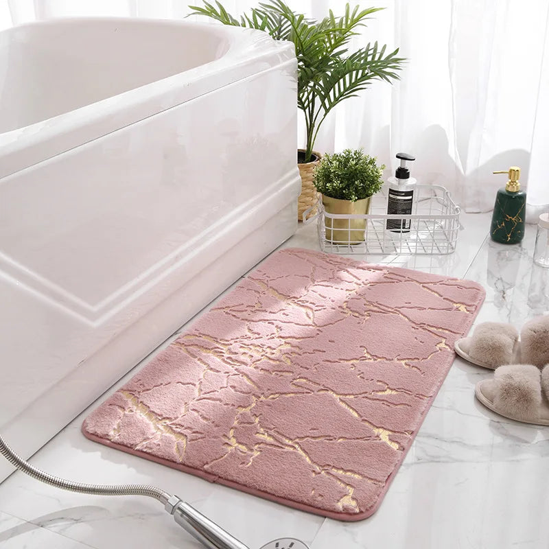 Petit tapis de bain ultra moelleux en marbre rose
