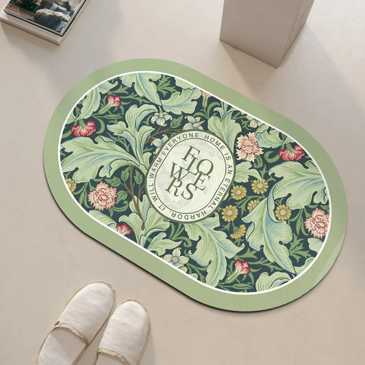 Tapis salle de bain rond flowers vert