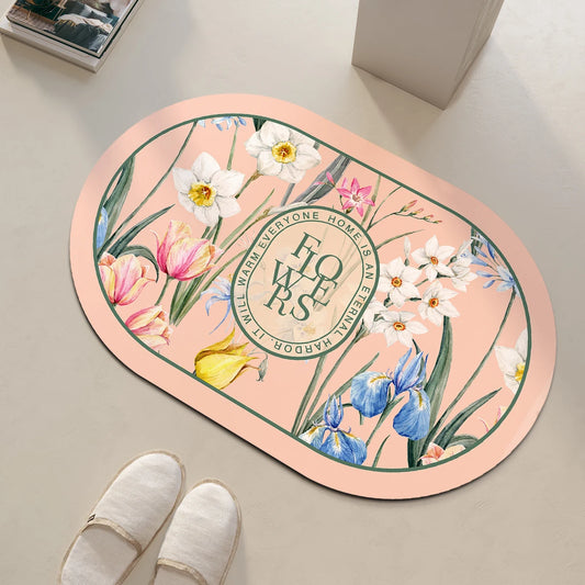 Tapis salle de bain rond fleur rose