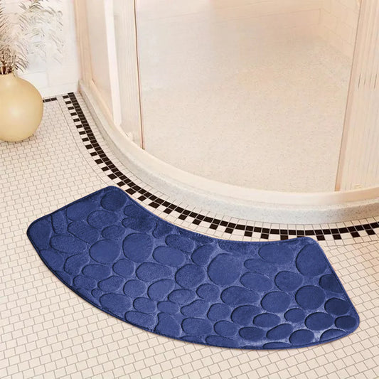 Tapis de bain incurvé en galet bleu