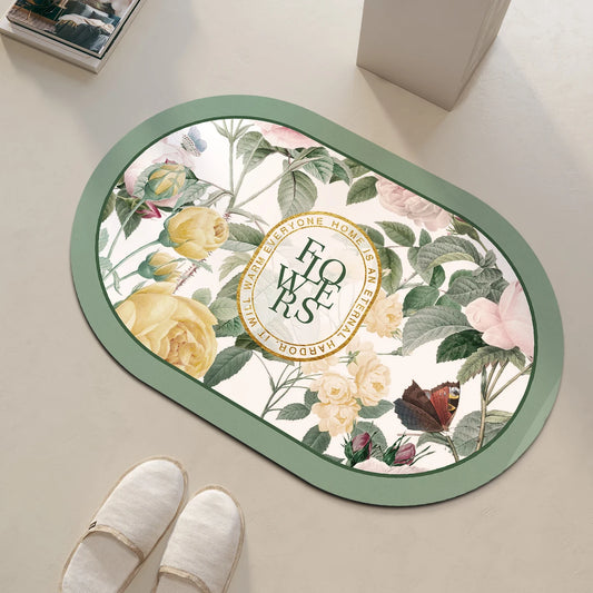 Tapis salle de bain rond floral garden vert