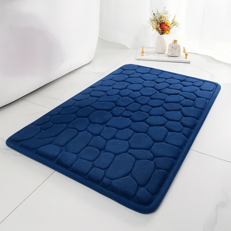 Tapis de bain en galet bleu