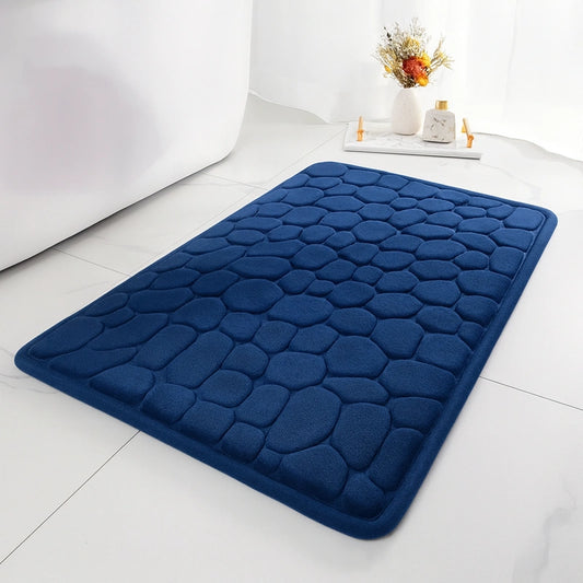 Tapis de bain en galet bleu