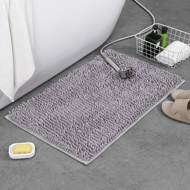 tapis de bain modele chenille couleur gris