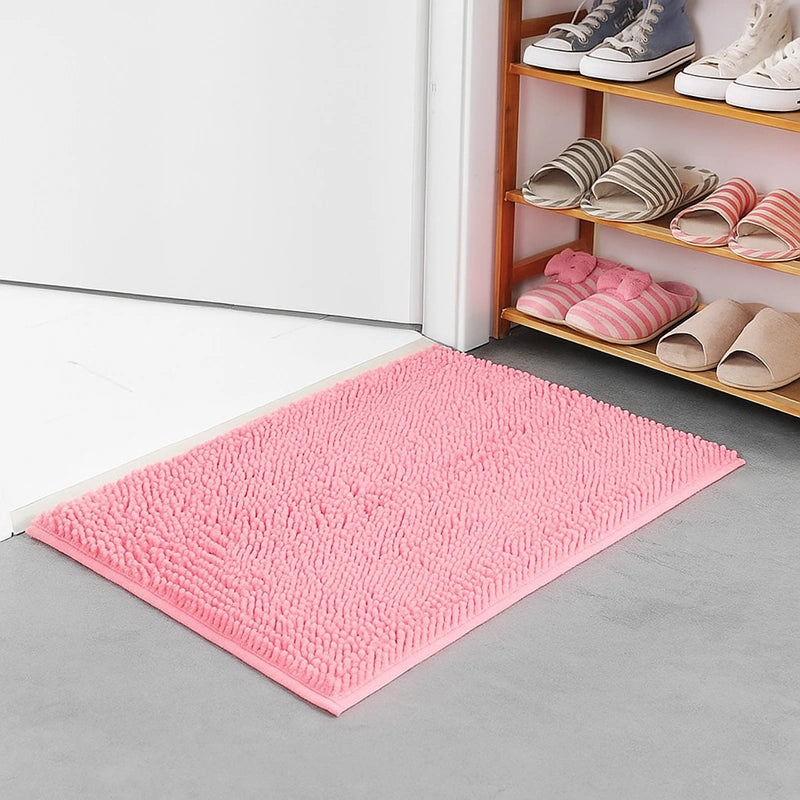tapis de salle de bain chenille rose claire