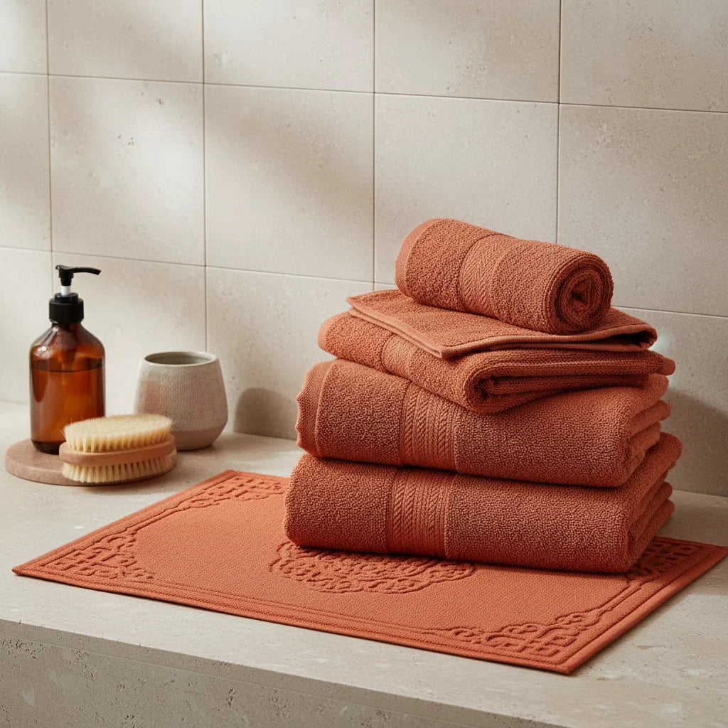 Tapis de bain en coton style contemporain orange