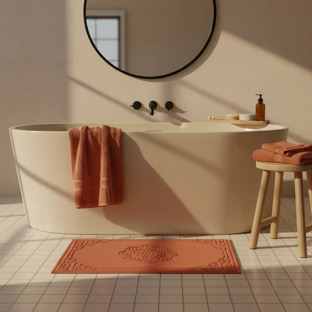 Tapis de bain en coton style contemporain orange