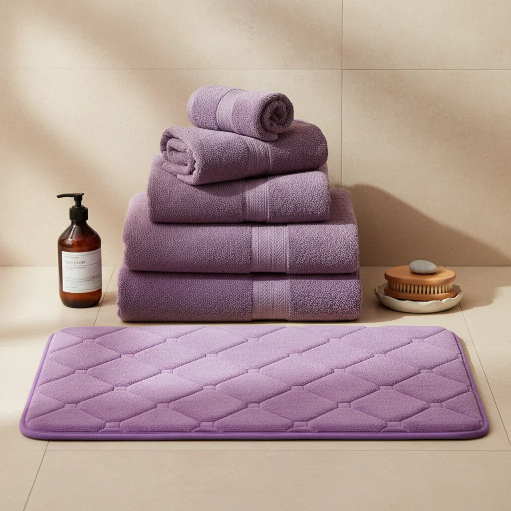 Tapis de bain à carreaux violet