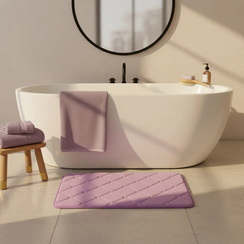 Tapis de bain à carreaux violet