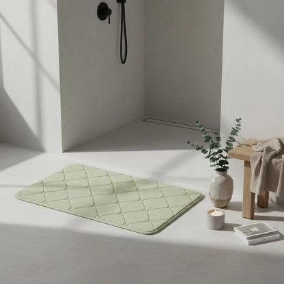 Tapis de bain à carreaux vert pistache