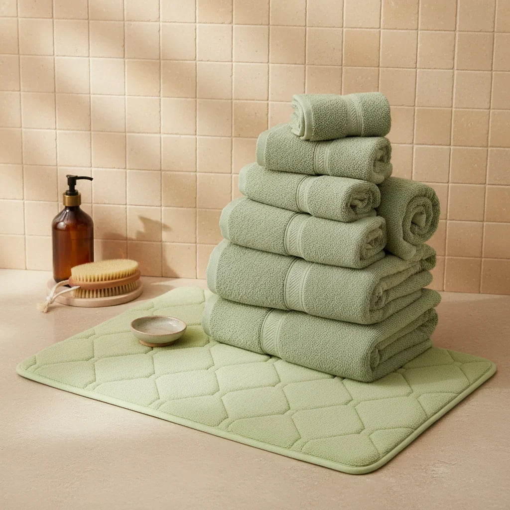 Tapis de bain à carreaux vert pistache