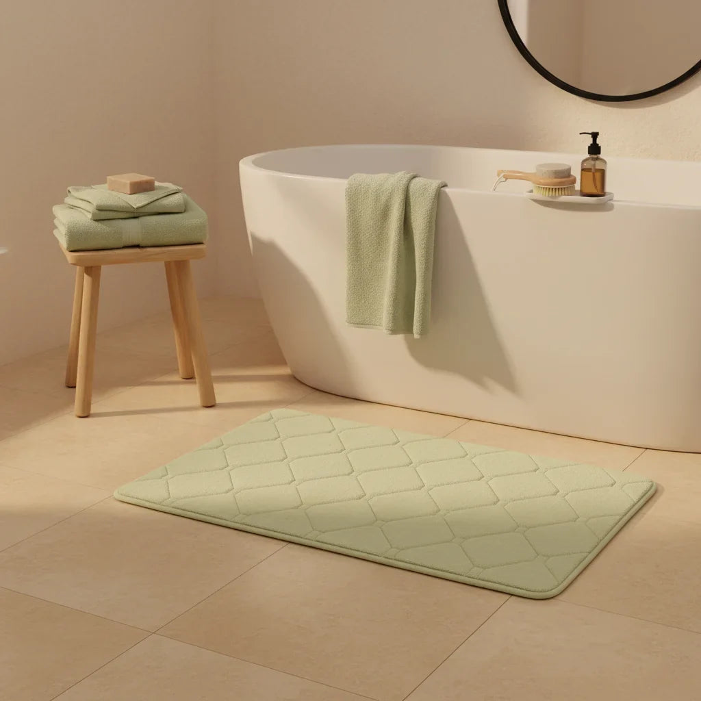 Tapis de bain à carreaux vert pistache