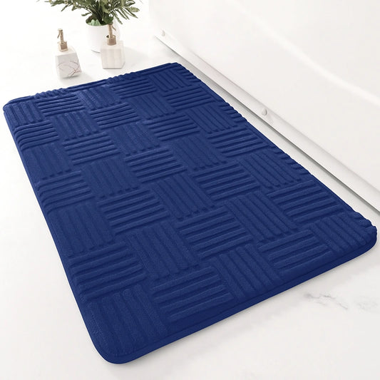 tapis de bain motif carre bleu