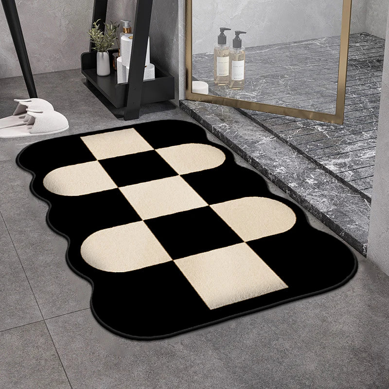 tapis de douche noir et blanc style jeu d'échec