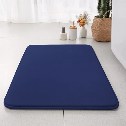 Tapis de bain absorbant à mémoire de forme bleu